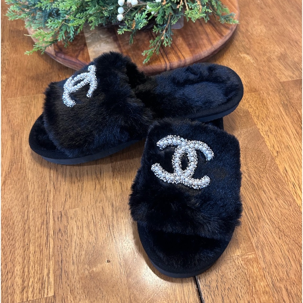 Chanel Fuzzy Slippers